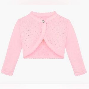 Little Girls' Knit Long Sleeve One Button Closure Bolero Shrug - Pink Size 7
